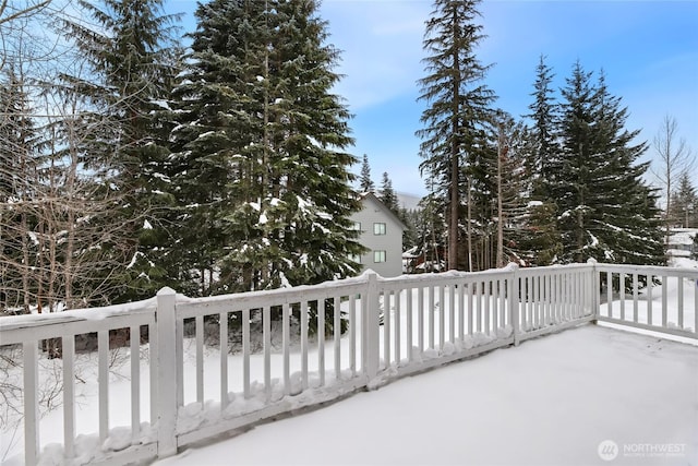 view of snow covered patio