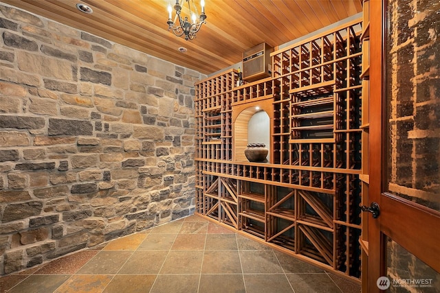 wine cellar with wooden ceiling