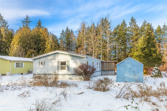 view of snow covered property