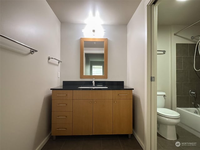 full bathroom with vanity, toilet, tub / shower combination, and tile patterned flooring