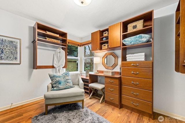 interior space featuring baseboards and light wood-style floors