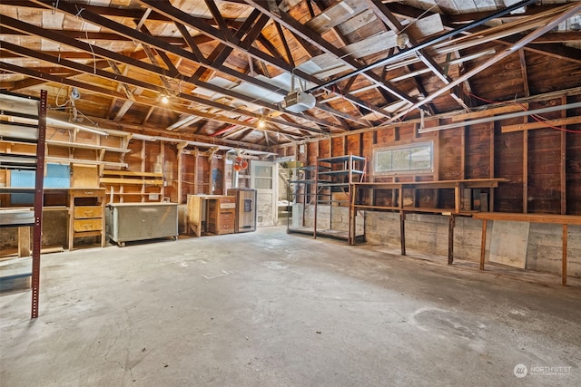 interior space with a garage door opener