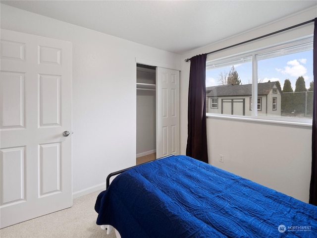 carpeted bedroom featuring a closet