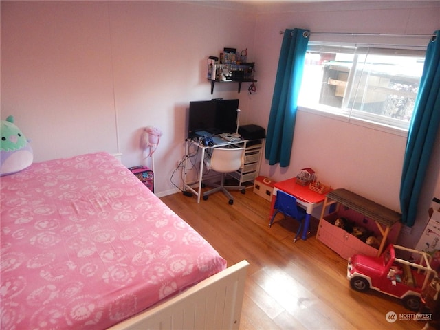 bedroom with hardwood / wood-style flooring
