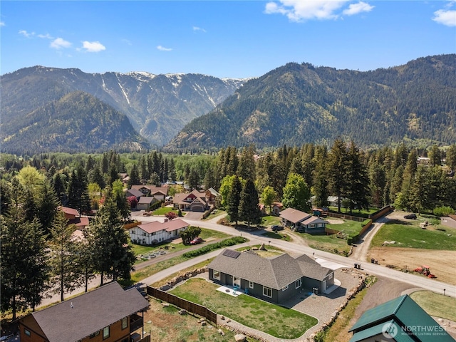 9783 Dye Rd, Leavenworth, WA 98826 - drone / aerial view with a residential view, a view of trees, and a mountain view