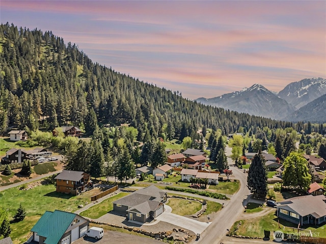 9783 Dye Rd, Leavenworth, WA 98826 - aerial view at dusk with a forest view, a residential view, and a mountain view