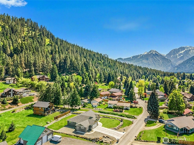 9783 Dye Rd, Leavenworth, WA 98826 - aerial view featuring a residential view, a wooded view, and a mountain view