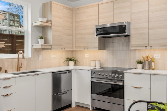 kitchen featuring white cabinetry, sink, decorative backsplash, and appliances with stainless steel finishes