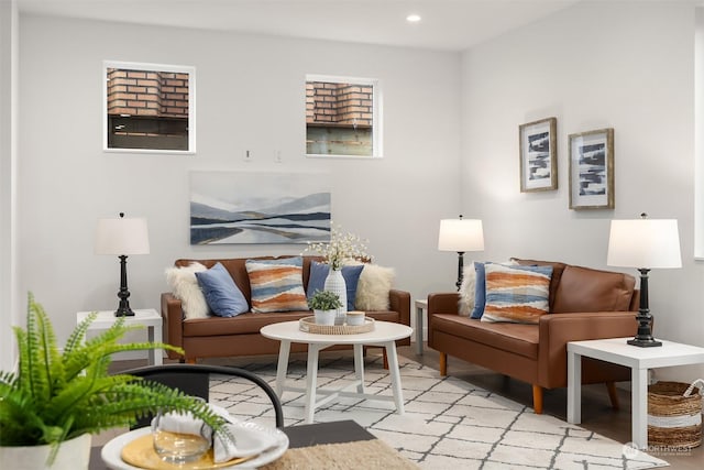 sitting room with light hardwood / wood-style flooring