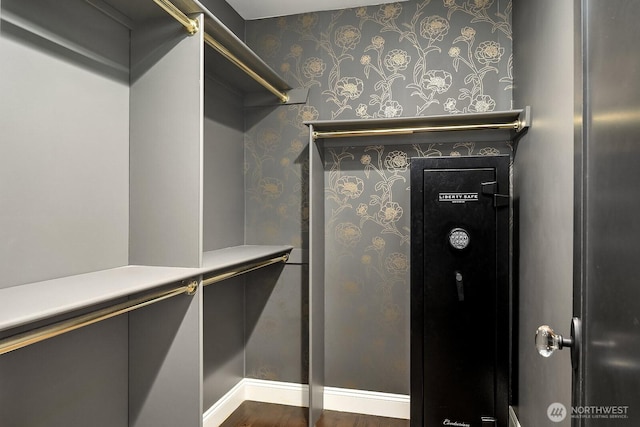 spacious closet featuring dark wood finished floors