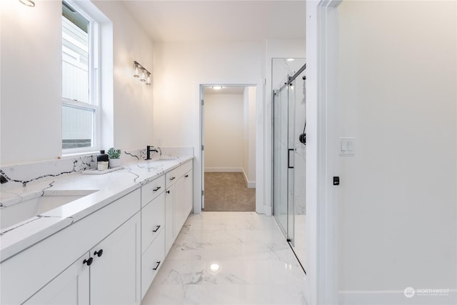 bathroom featuring vanity and walk in shower