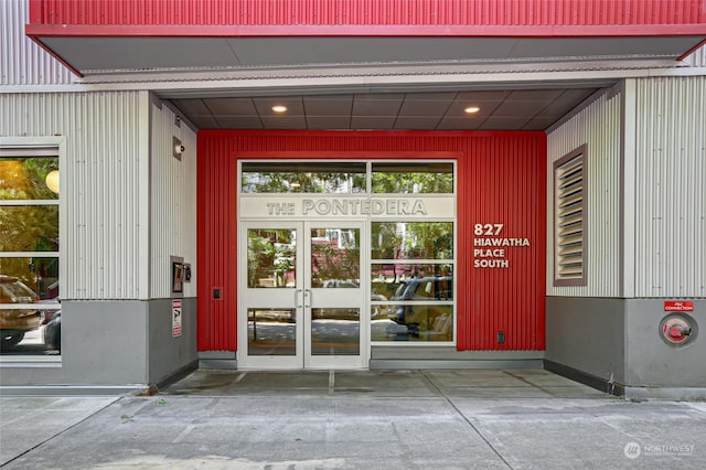 entrance to property featuring french doors