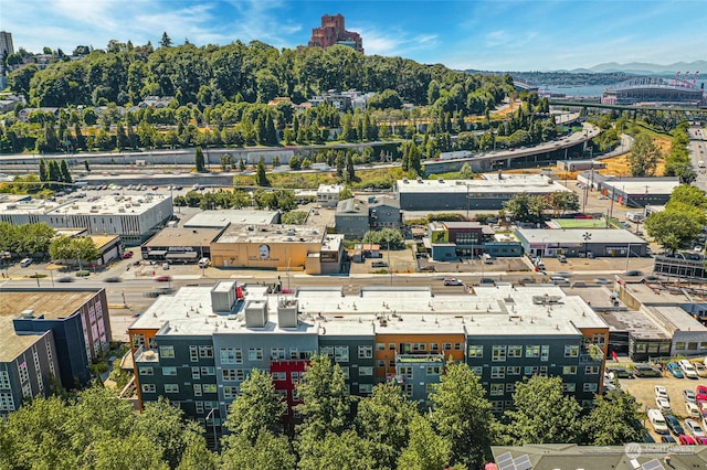 birds eye view of property with a city view