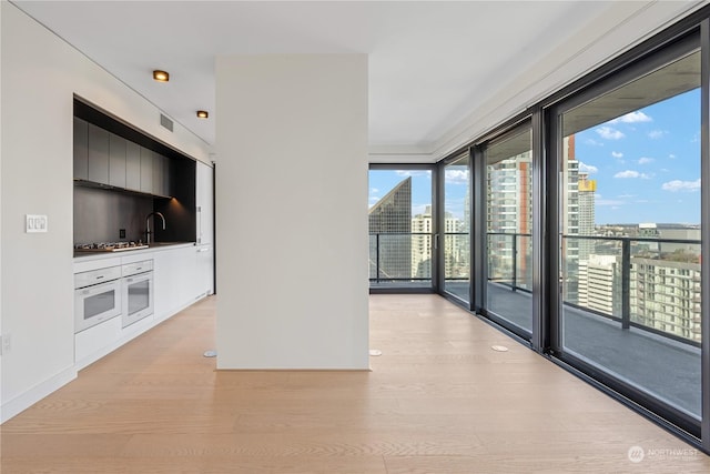 interior space featuring sink and light hardwood / wood-style floors