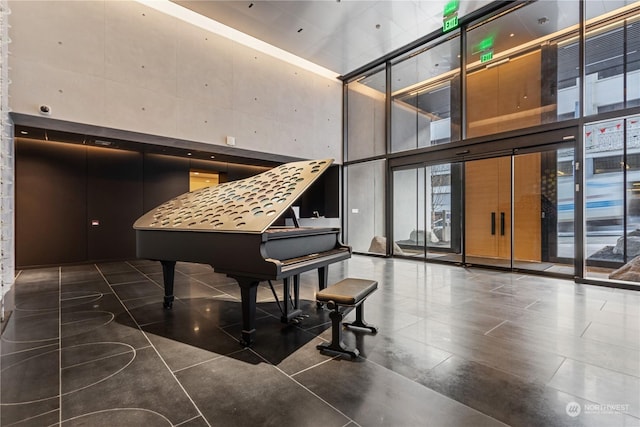 misc room featuring expansive windows and a towering ceiling