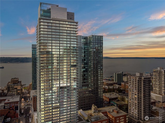 property's view of city featuring a water view