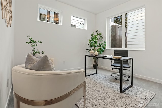 carpeted office with baseboards