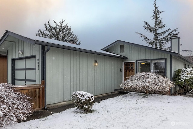 view of snow covered exterior