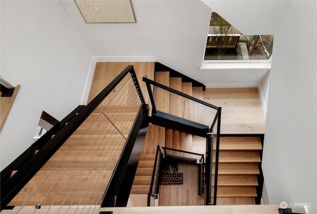 stairway featuring hardwood / wood-style floors