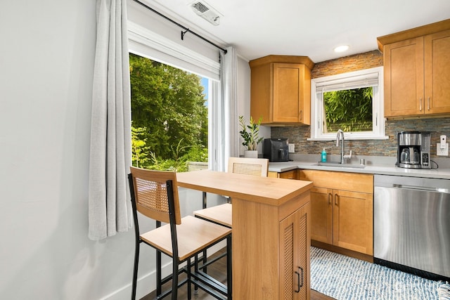 kitchen featuring tasteful backsplash, dishwasher, sink, and a wealth of natural light