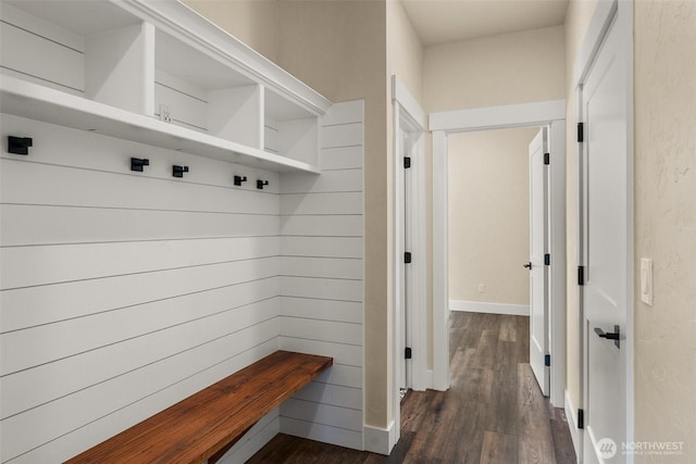 mudroom with dark hardwood / wood-style flooring