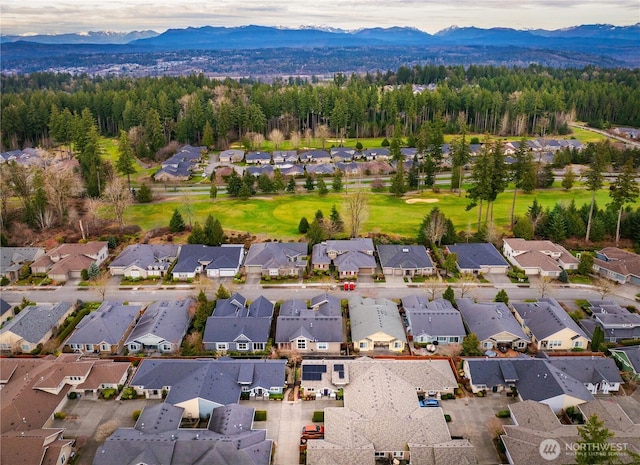 aerial view with a mountain view and a residential view