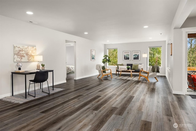 living room featuring dark hardwood / wood-style floors