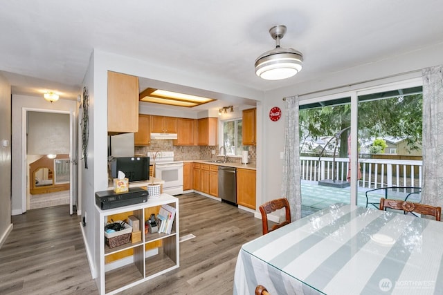 dining room featuring hardwood / wood-style floors and sink