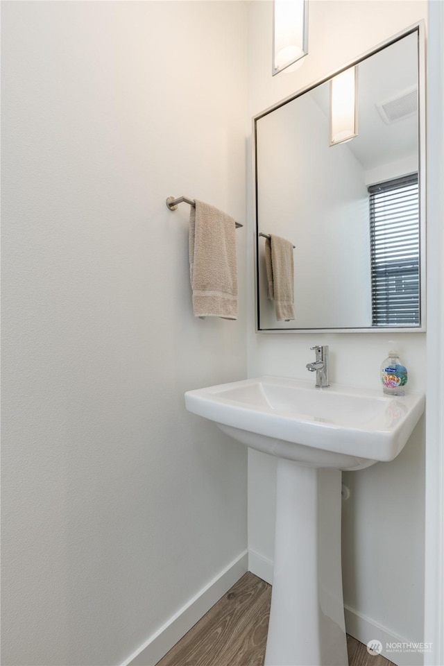 bathroom with wood-type flooring and sink