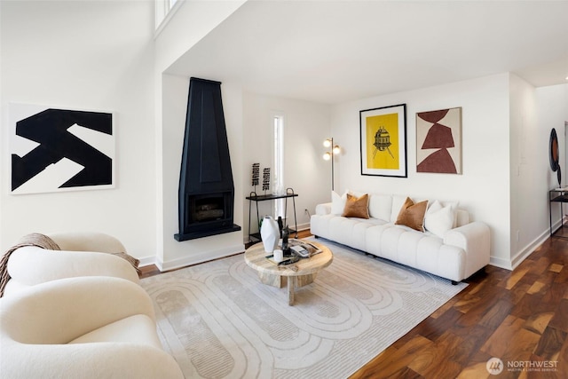 living room featuring dark hardwood / wood-style floors