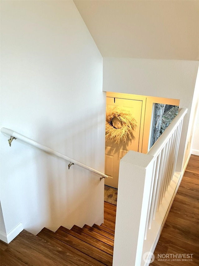 staircase with wood-type flooring