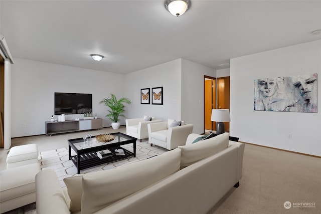 living room with light colored carpet