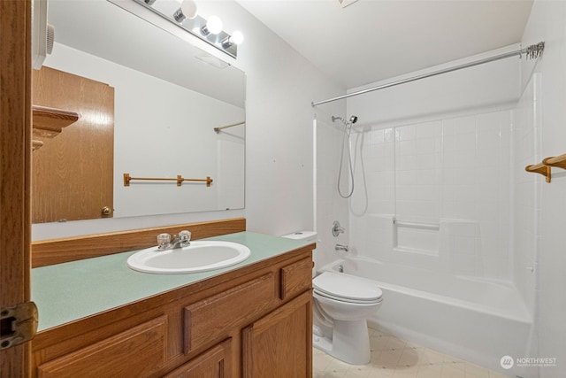 full bathroom with vanity, toilet, and shower / washtub combination