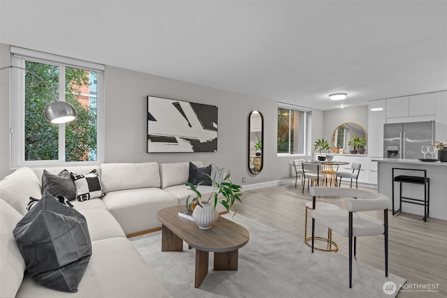 living room with light hardwood / wood-style flooring