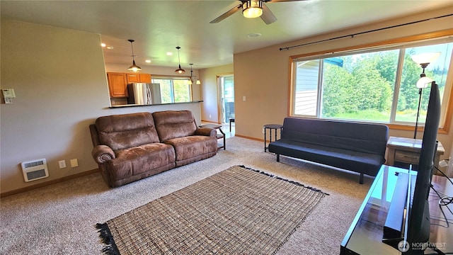617 W Horton Way Unit 207, Bellingham, WA 98226 - living room with ceiling fan, carpet floors, baseboards, recessed lighting, and heating unit