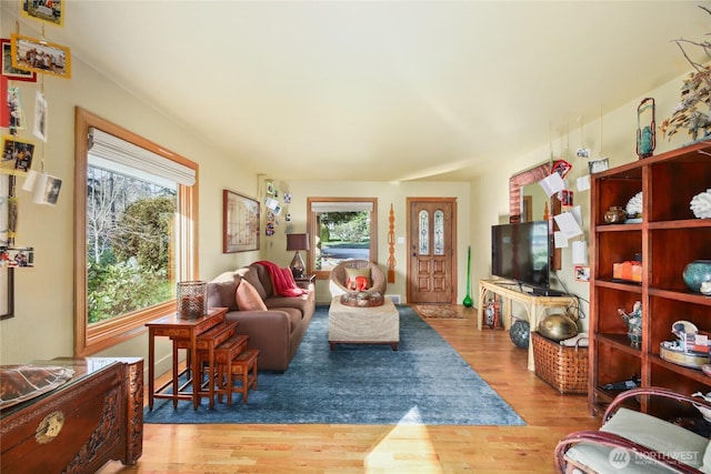 living room with wood finished floors