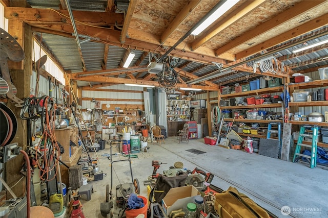 interior space featuring a workshop area