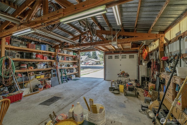 garage with a garage door opener