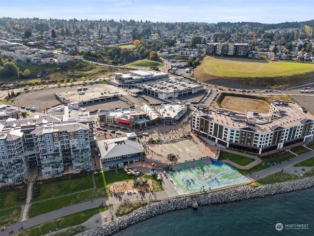 bird's eye view featuring a water view