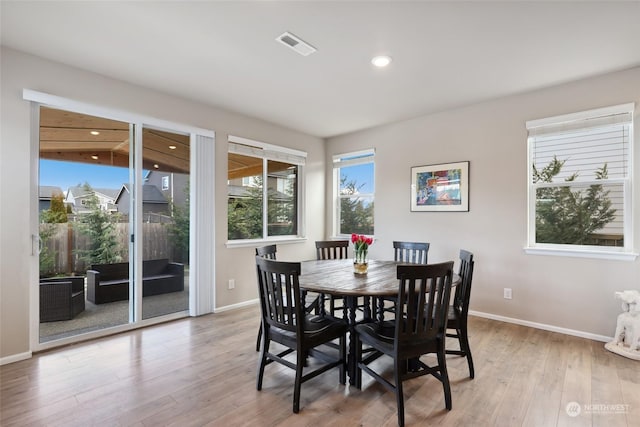 dining area with light hardwood / wood-style floors