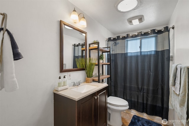 full bathroom featuring vanity, tile patterned flooring, shower / bath combination with curtain, and toilet