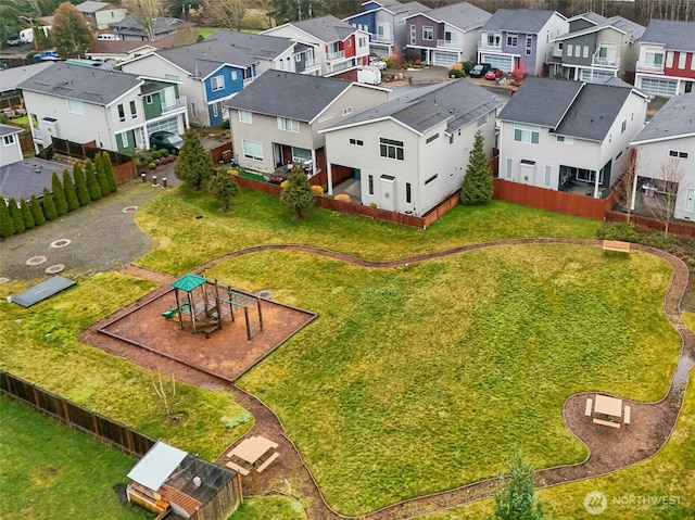 bird's eye view with a residential view