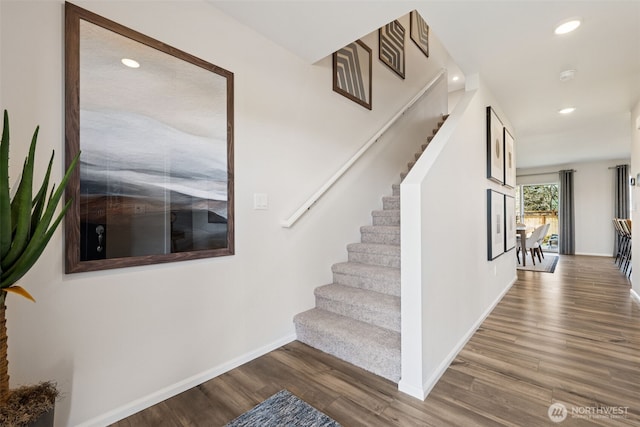 287 Wind River Ct, Chehalis, WA 98532 - stairway with recessed lighting, baseboards, and wood finished floors
