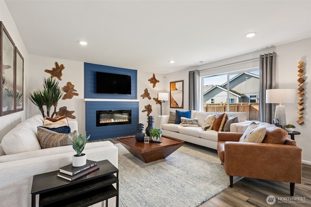 287 Wind River Ct, Chehalis, WA 98532 - living room featuring recessed lighting, a large fireplace, and wood finished floors