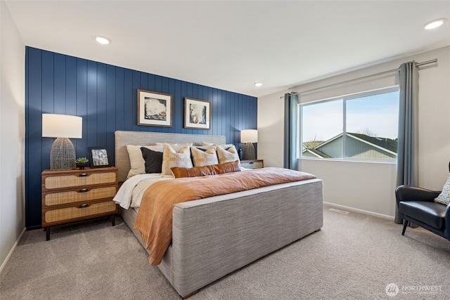 287 Wind River Ct, Chehalis, WA 98532 - carpeted bedroom with an accent wall, baseboards, and recessed lighting