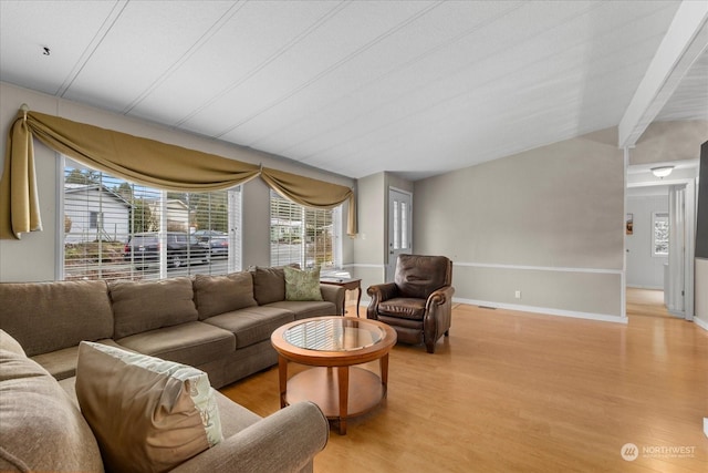 living room with light hardwood / wood-style flooring