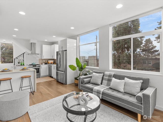 living room with light wood-type flooring