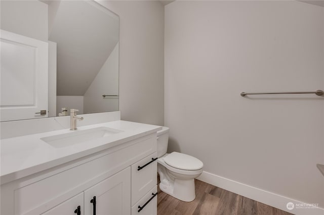 bathroom featuring vanity, hardwood / wood-style floors, and toilet