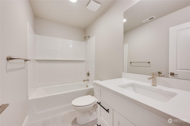 full bathroom with vanity, tub / shower combination, and toilet