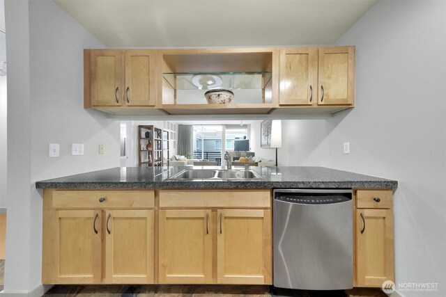 300 110th Ave NE # 611, Bellevue, WA 98004 - kitchen with a sink, stainless steel dishwasher, and light brown cabinetry